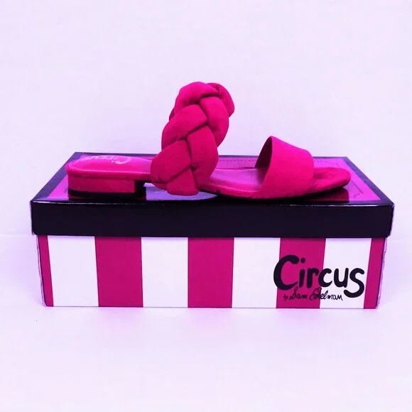 Sam Edelman Braided Magenta Pink Flat Sandals Slide Shoes 8.5 Faux Suede Comfort - Picture 3 of 8